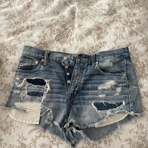 American Eagle Outfitters Blue Distressed Jean Shorts